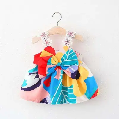 Kids Baby Girls Casual Cute Floral Bow Cami Dress 0-3T