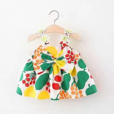 Kids Baby Girls Casual Cute Floral Bow Cami Dress 0-3T