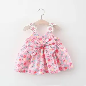 Kids Baby Girls Casual Cute Floral Bow Cami Dress 0-3T