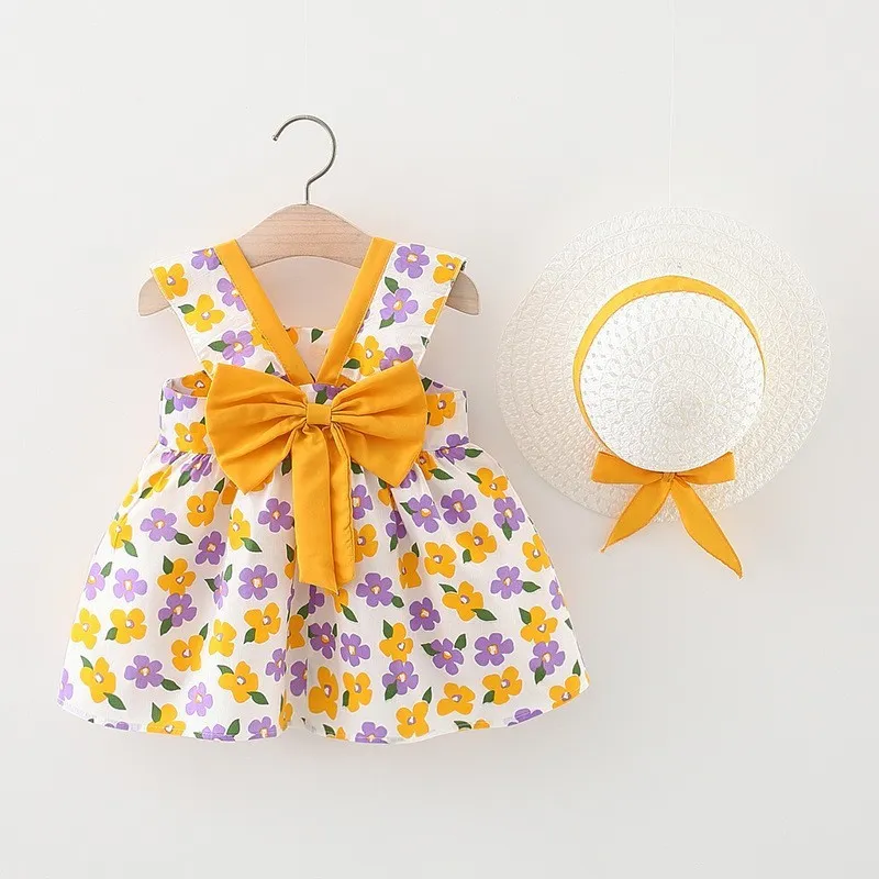 Kids Baby Girls Casual Cute Floral Bow Cami Dress Princess Sleeveless 90% Cotton