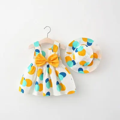 Kids Baby Girls Casual Strawberry Polka Dot Print Bow Cami Dress Cotton A-Line
