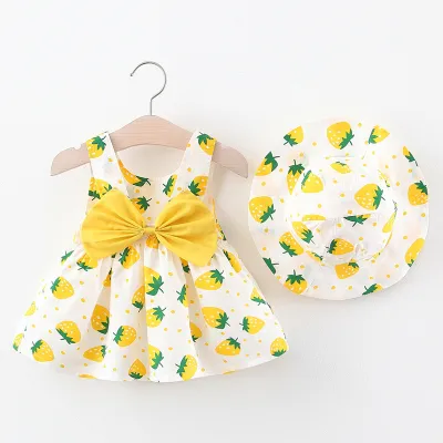 Kids Baby Girls Casual Strawberry Polka Dot Print Bow Cami Dress Cotton A-Line