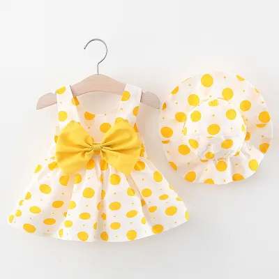 Kids Baby Girls Casual Strawberry Polka Dot Print Bow Cami Dress Cotton A-Line