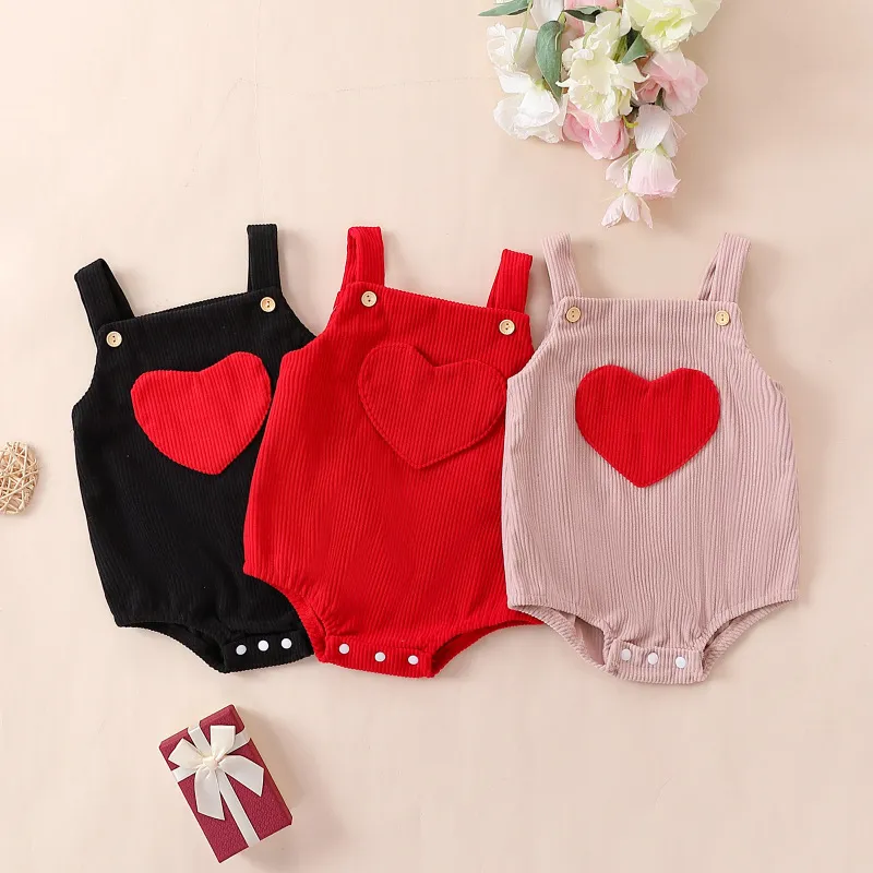 Kids Baby Girls Valentine Cute Sweet Heart Pattern Sleeveless Cami Romper Cotton Casual Pullover