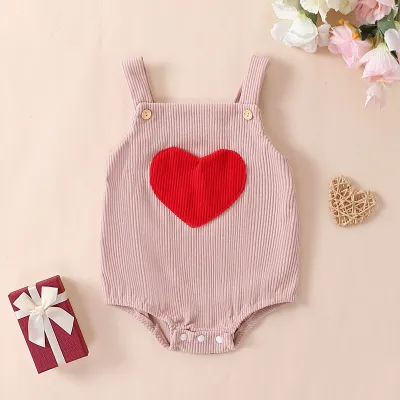Kids Baby Girls Valentine Cute Sweet Heart Pattern Sleeveless Cami Romper Cotton Casual Pullover