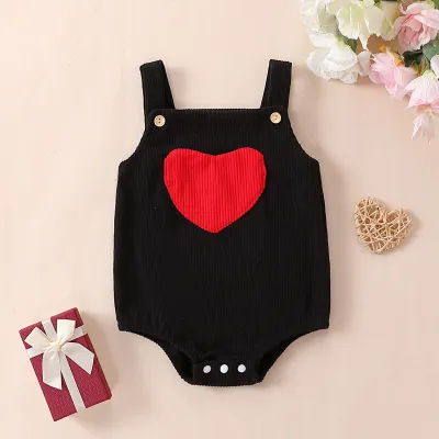 Kids Baby Girls Valentine Cute Sweet Heart Pattern Sleeveless Cami Romper Cotton Casual Pullover