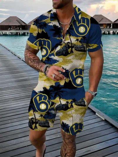 Men Fashion Casual Vacation 3D Print Plus Size Short Sleeve Lapel T-Shirt Shorts Set