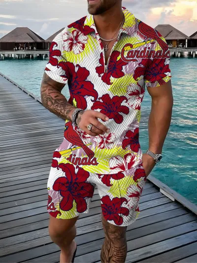 Men Fashion Casual Vacation 3D Print Plus Size Short Sleeve Lapel T-Shirt Shorts Set