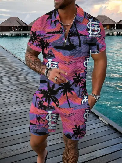 Men Fashion Casual Vacation 3D Print Plus Size Short Sleeve Lapel T-Shirt Shorts Set