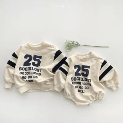 Kids Baby Boys Girls Casual Cute Letters Print Long Sleeve Round Neck Romper Sweatshirt Pullover