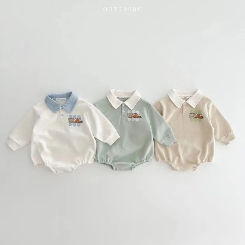 Kids Baby Boys Girls Casual Cute Cartoon Print Long Sleeve Lapel Romper Thickening Neutral Unisex