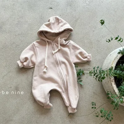 Kids Baby Boys Girls Casual Basic Solid Color Long Sleeve Zipper Hooded Bodysuit
