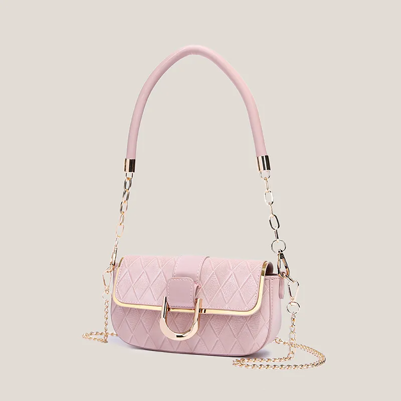 Women Fashionable Rhomboid Flap Chain Shoulder Bag PU Small Crossbody Bag