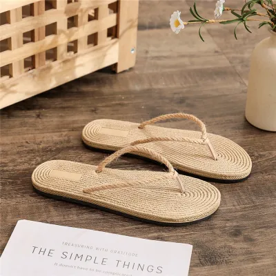 Women Casual Plus Size Imitation Hemp Rope Thick Sole Flip Flops