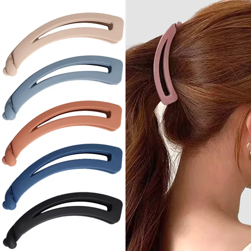 Women's Fashion Simple Frosted Cream Color Large Shark Clip Acrylic Hair Clip