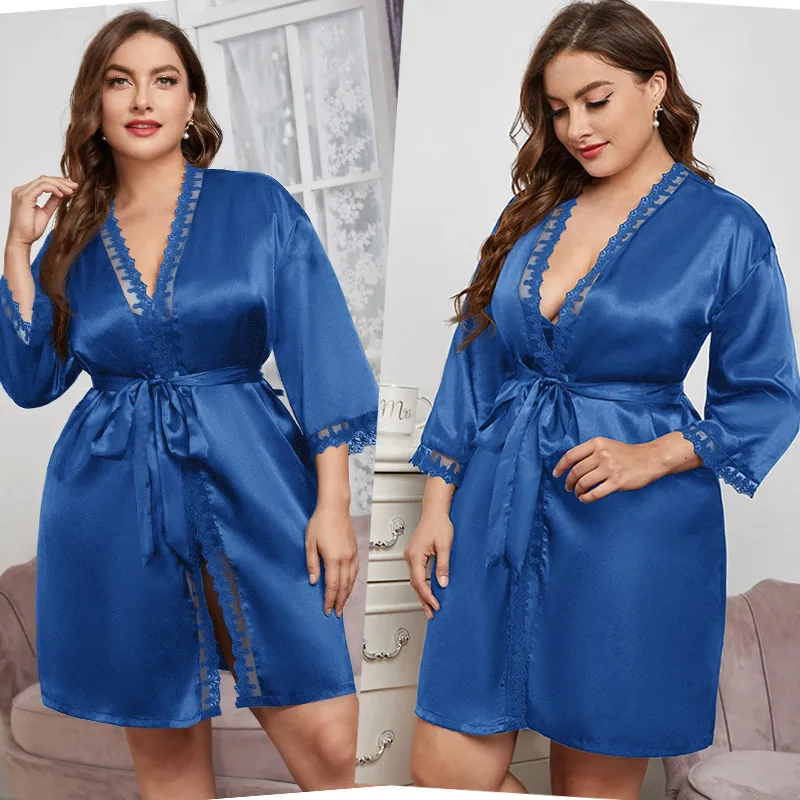 Women Sexy Plus Size Solid Color Lace Pajamas Set