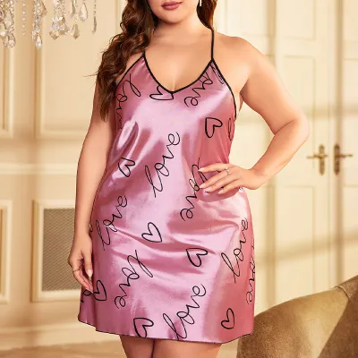 Women Plus Size Sexy Heart Print Nightgown