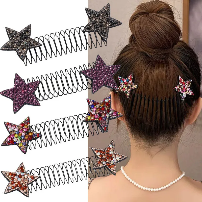 Women Fashion Simple Star Rhinestone Hair Finishing Invisible Hairpin Comb for Party Wedding