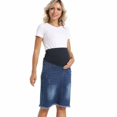 Summer Maternity Denim Short Skirt with Belly Support