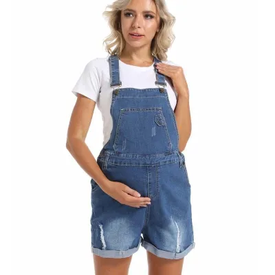 Summer Pregnant Women Denim Suspender Maternity Rompers