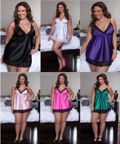 Women Plus Size Sexy Sling V-Neck Lace Sleepwear