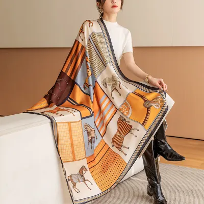 Women Fashion Silk Floral Print Square Scarf