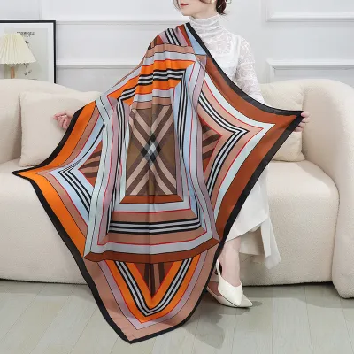 Women Fashion Silk Floral Print Square Scarf