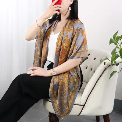 Women Fashion Silk Floral Print Square Scarf