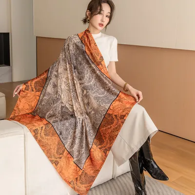 Women Fashion Silk Floral Print Square Scarf