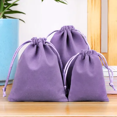 Simple Solid Color Flannel Jewelry Storage Drawstring Bag Packaging