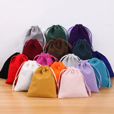 Simple Solid Color Flannel Jewelry Storage Drawstring Bag Packaging