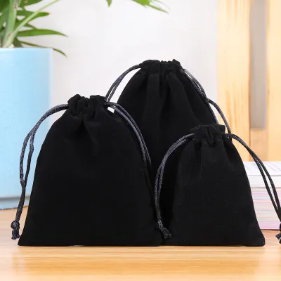 Simple Solid Color Flannel Jewelry Storage Drawstring Bag