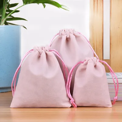 Simple Solid Color Flannel Jewelry Storage Drawstring Bag