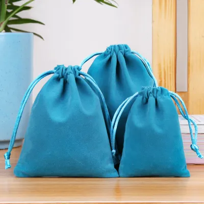 Simple Solid Color Flannel Jewelry Storage Drawstring Bag