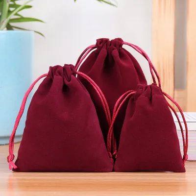 Simple Solid Color Flannel Jewelry Storage Drawstring Bag