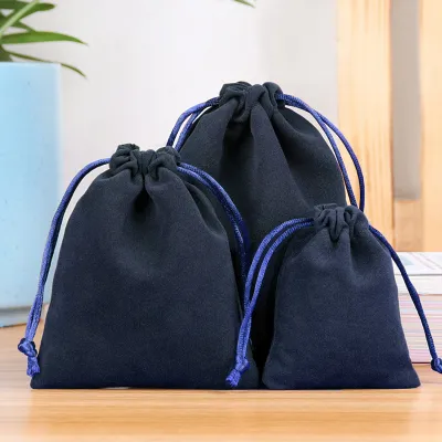 Simple Solid Color Flannel Jewelry Storage Drawstring Bag