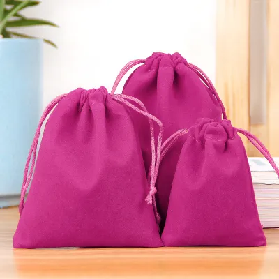 Simple Solid Color Flannel Jewelry Storage Drawstring Bag
