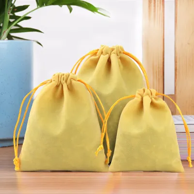 Simple Solid Color Flannel Jewelry Storage Drawstring Bag
