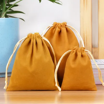 Simple Solid Color Flannel Jewelry Storage Drawstring Bag