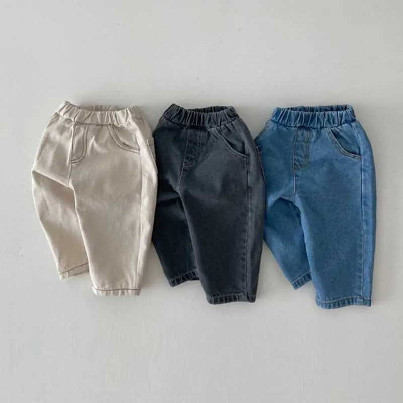 Kids Baby Boys Girls Fashion Casual Basic All-Match Solid Color Jeans Cotton Long Mid-Waist Neutral