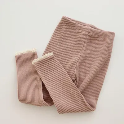Kids Baby Girls Spring Autumn Casual Basic All-Match Stripe Solid Color Cotton Leggings Pants