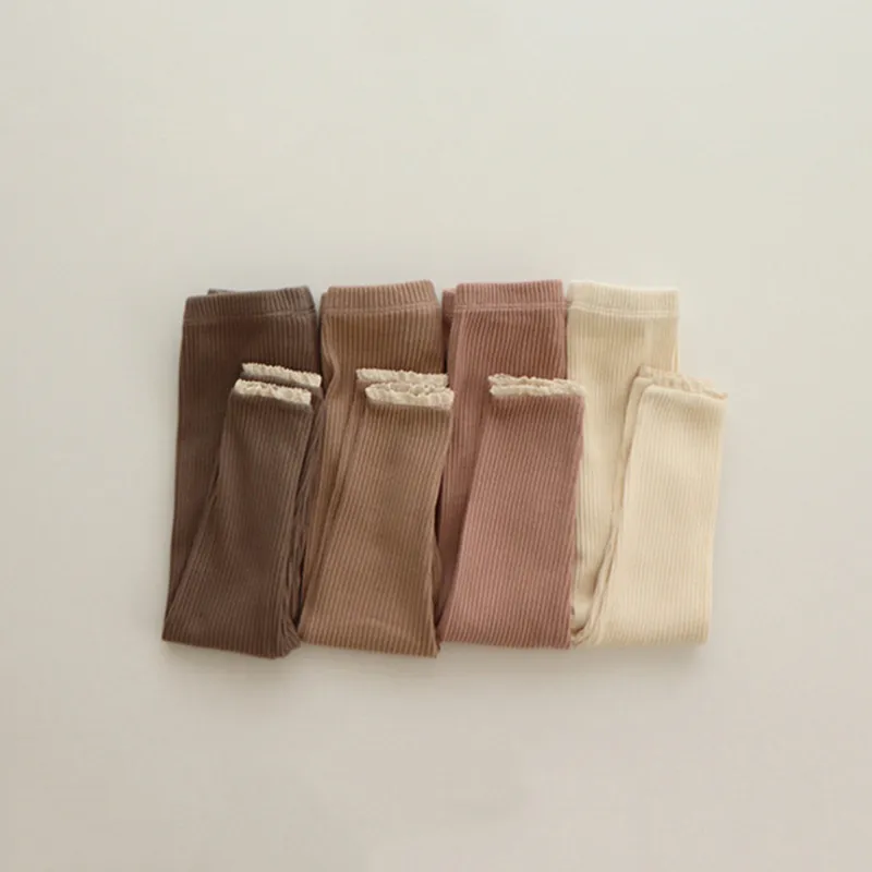 Kids Baby Girls Spring Autumn Casual Basic All-Match Stripe Solid Color Cotton Leggings Pants