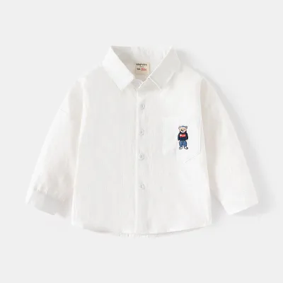 Kids Toddler Boys Fashion Casual Cute Cartoon Bear Print Long Sleeve Lapel Shirt