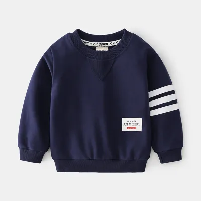 Kids Toddler Boys Fashion Casual Stripe Print Long Sleeve Round Neck Pullover Sweatshirts