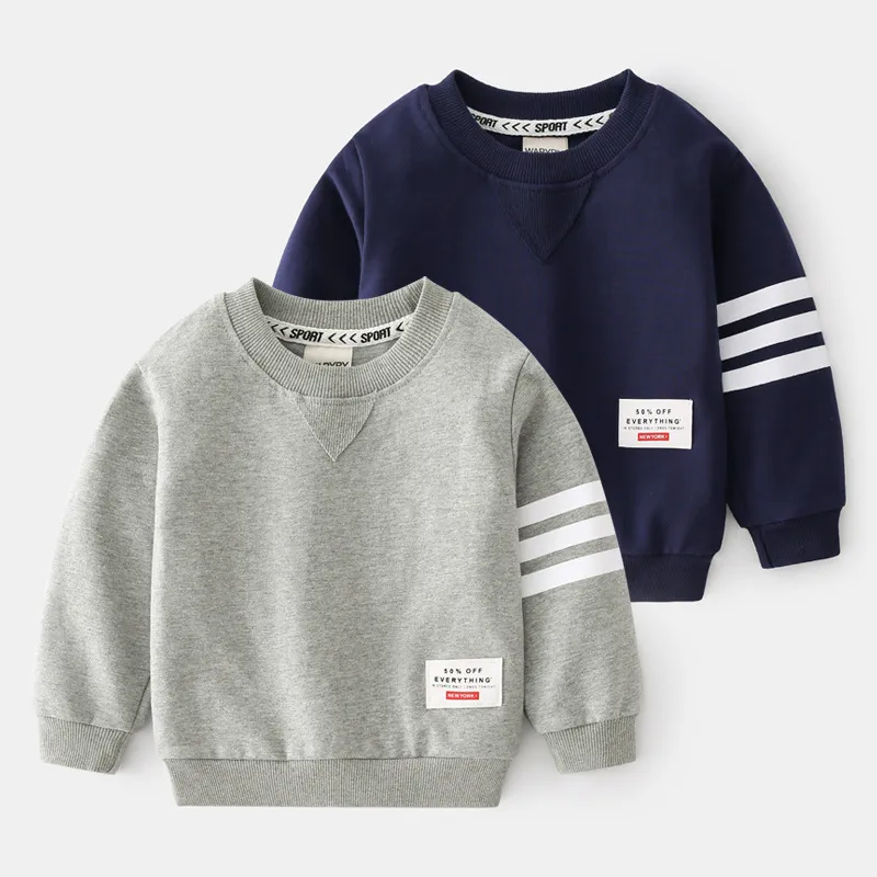 Kids Toddler Boys Fashion Casual Stripe Print Long Sleeve Round Neck Pullover Sweatshirts
