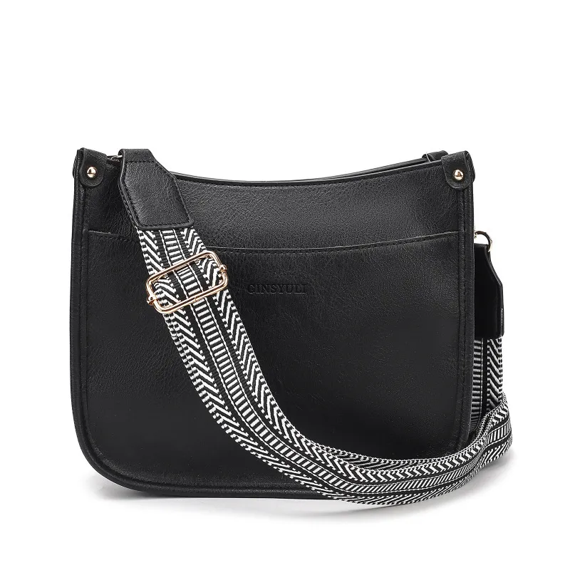 Women Simple Retro PU Wide Ribbon Shoulder Bag
