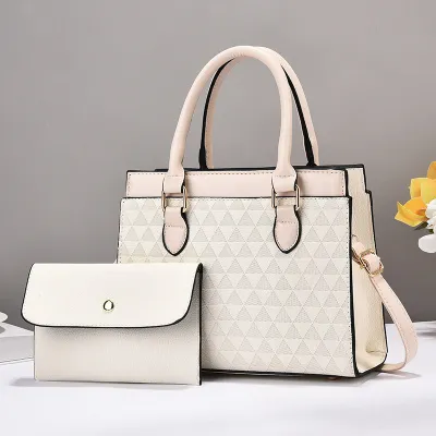 Women Fashion Rhombic Embossed Large Capacity PU Coin Purse Square Handbag Set