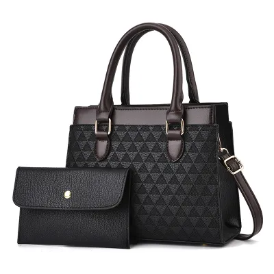 Women Fashion Rhombic Embossed Large Capacity PU Coin Purse Square Handbag Set