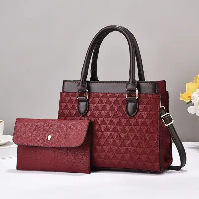 Women Fashion Rhombic Embossed Large Capacity PU Coin Purse Square Handbag Set