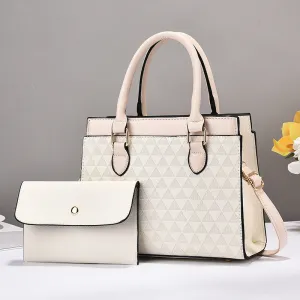 Women Fashion Rhombic Embossed Large Capacity PU Coin Purse Square Handbag Set